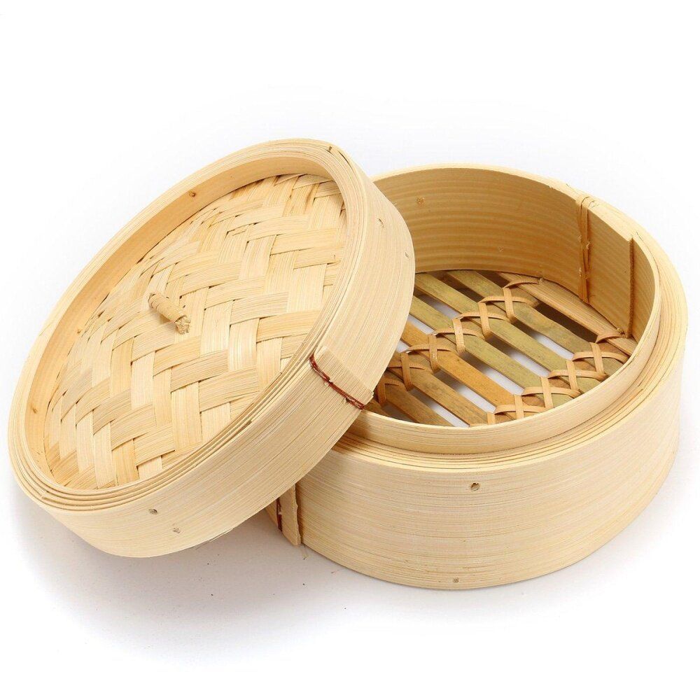 4 Pcs Set 6'' Bamboo Steamer Basket Homemade Food Rice Cooker Sum Bamboo Lid