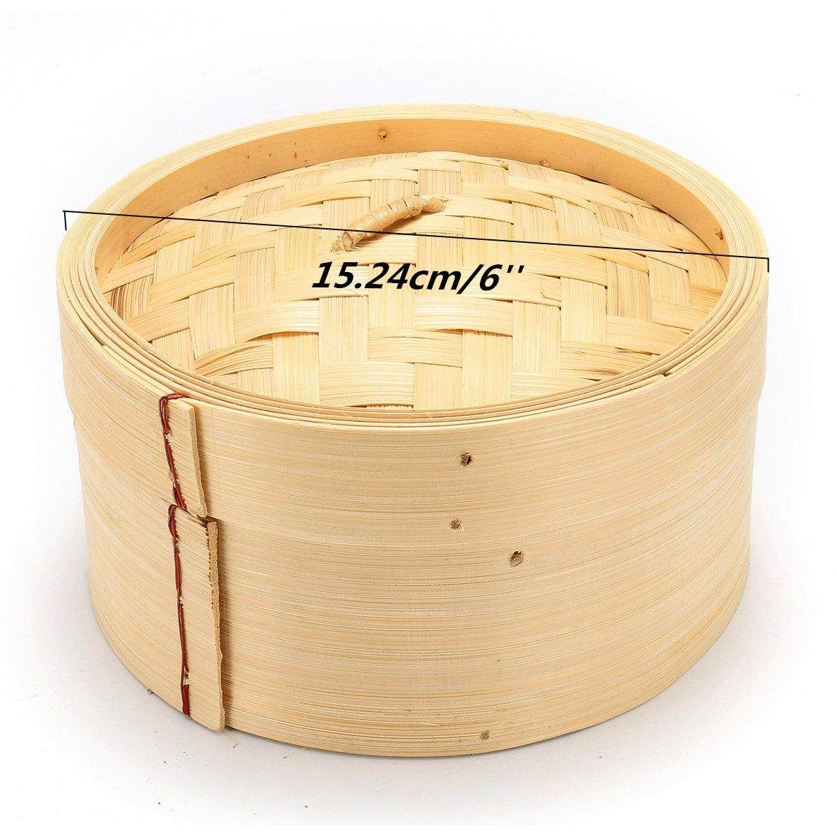 4 Pcs Set 6'' Bamboo Steamer Basket Homemade Food Rice Cooker Sum Bamboo Lid