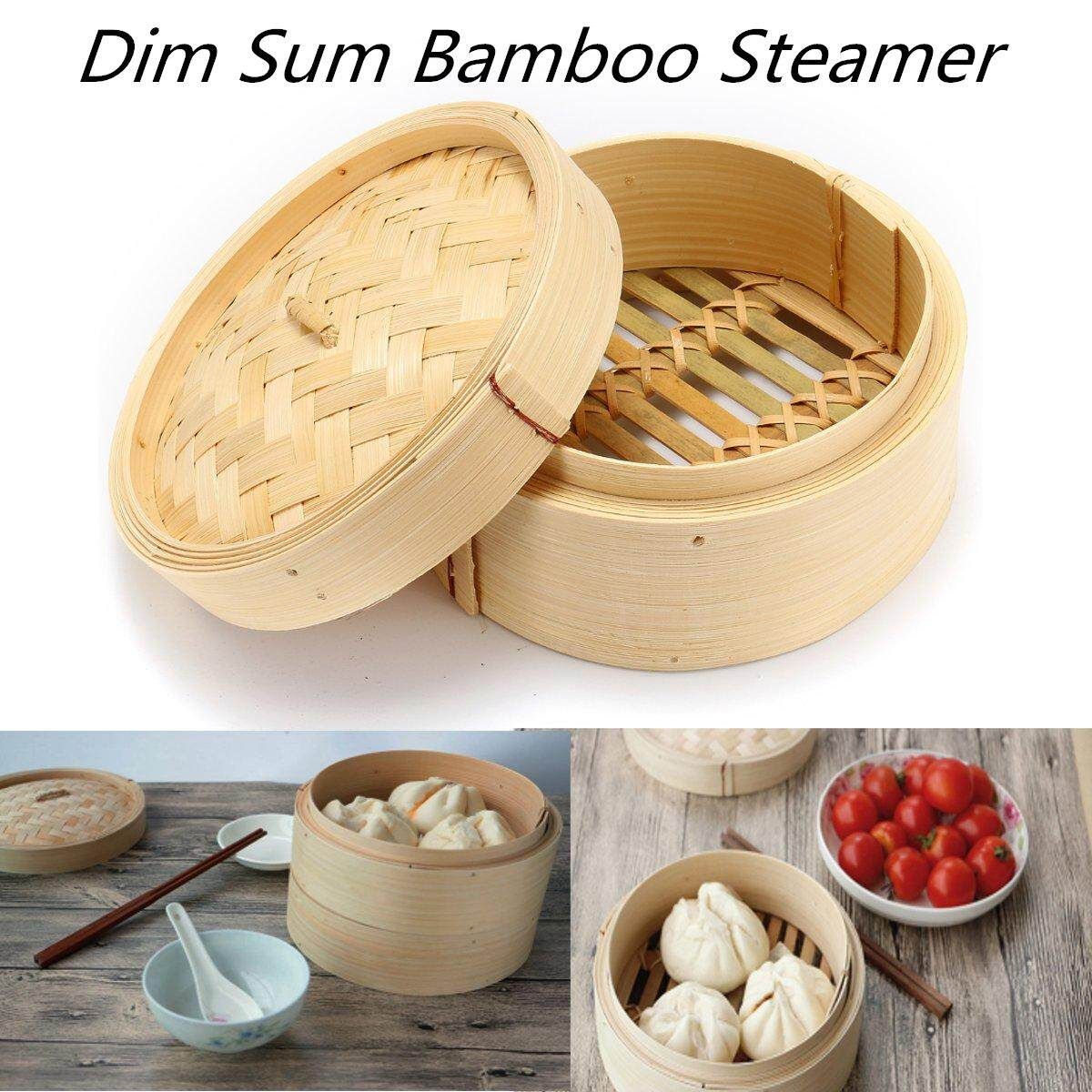 4 Pcs Set 6'' Bamboo Steamer Basket Homemade Food Rice Cooker Sum Bamboo Lid