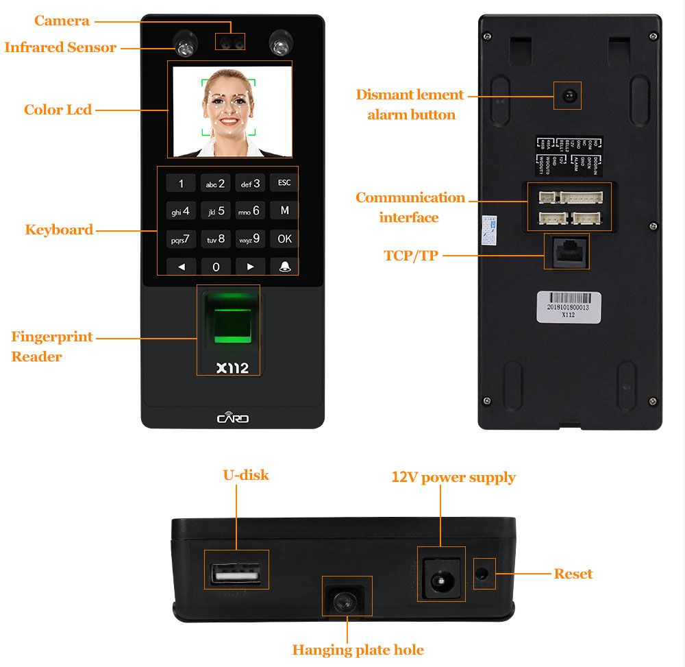 Biometric Facial Access Control Keypad System Fingerprint Time Attendance Machine