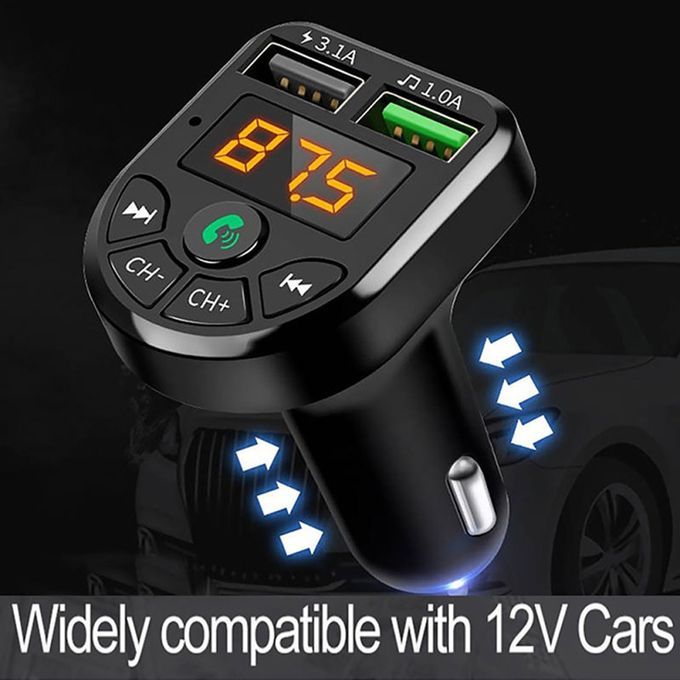 Bluetooth 5.0 Dual USB Ports FM MP3 Music Player Car-Black