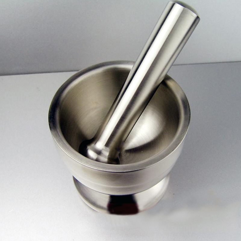 （mortar 11x11x10cm）New Garlic Spice Grinder Pharmacy Herbs Bowl Mill Grinder Crusher Kitchen Tool Stainless Steel Mortar Pestle Set Pugging Pot GRE