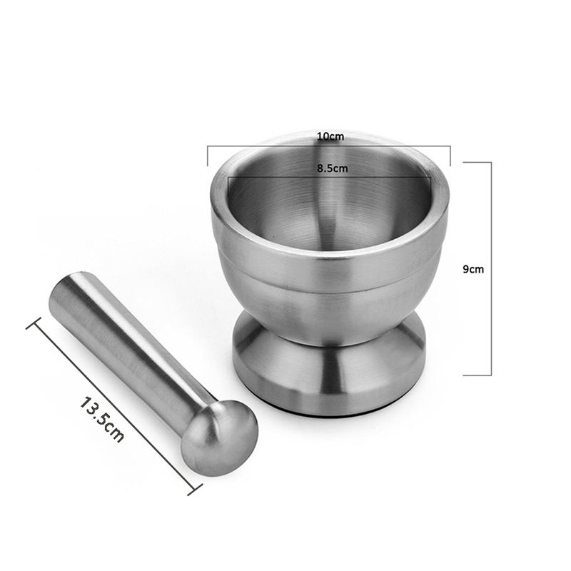 （mortar 11x11x10cm）New Garlic Spice Grinder Pharmacy Herbs Bowl Mill Grinder Crusher Kitchen Tool Stainless Steel Mortar Pestle Set Pugging Pot GRE