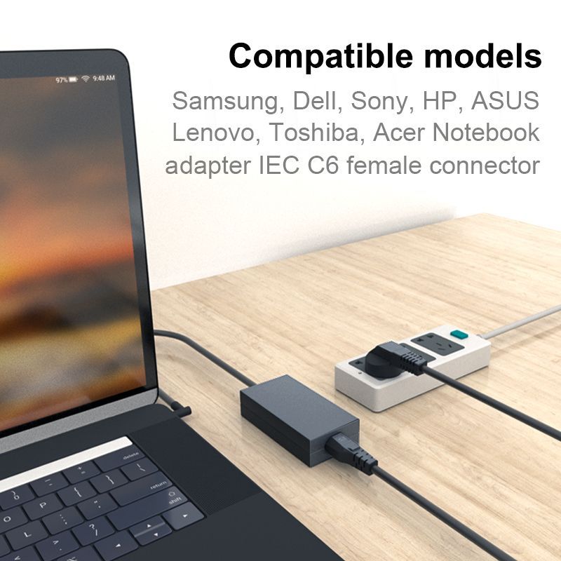 EU AC Power Adapter IEC C5 Power Extension Cable 1.2m 1.5m 2m 6ft Laptop Power Adapter For HP Dell Lenovo Sony Notebook LG TV