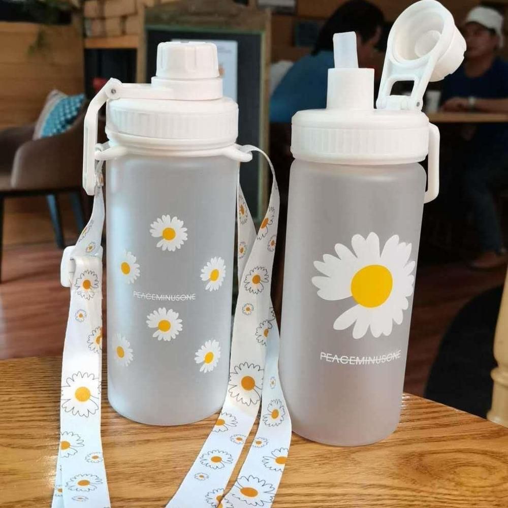 New 500m Cute Daisy Plastic Water Bottles With Straw Clear