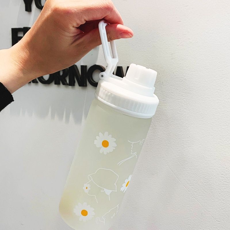 New 500m Cute Daisy Plastic Water Bottles With Straw Clear