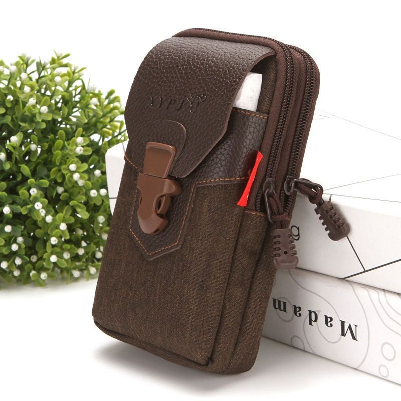For 6-7 Inch Mobile Phones PU + Fabric Stitching Waist Bag