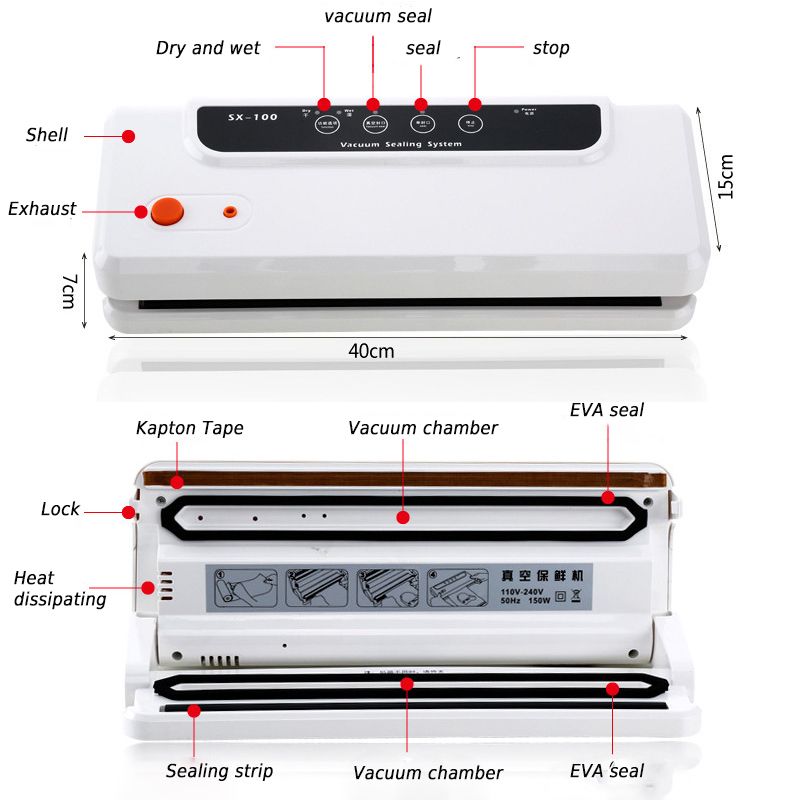 110V 220V Vacuum Sealer 150W Automatic Food Packing Machine With Starter Kit Bags Best For Household Food Saver Dry & Moist(Black)