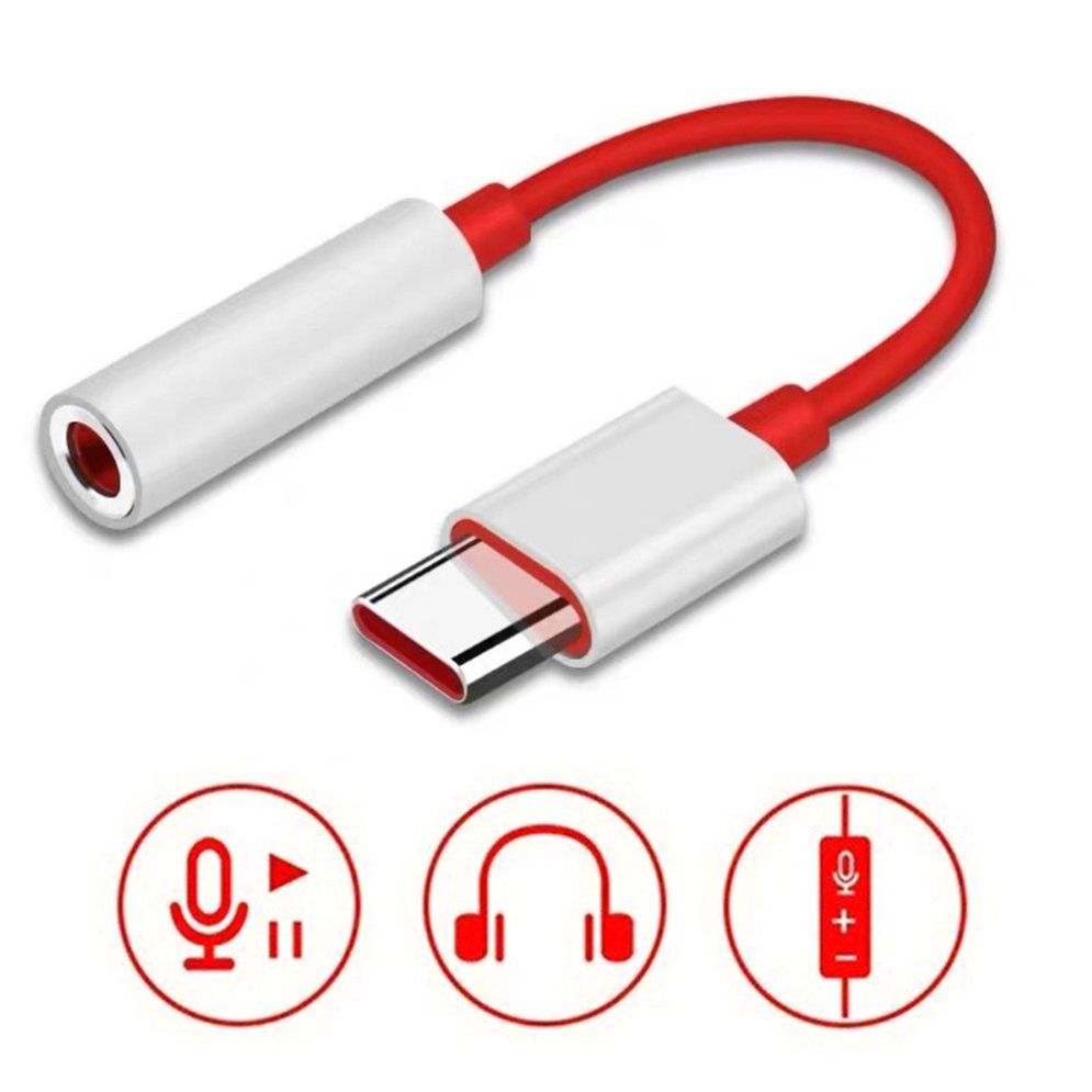Type C To 3.5mm Audio Aux Headphone Jack Cable Adapter For Oneplus Red