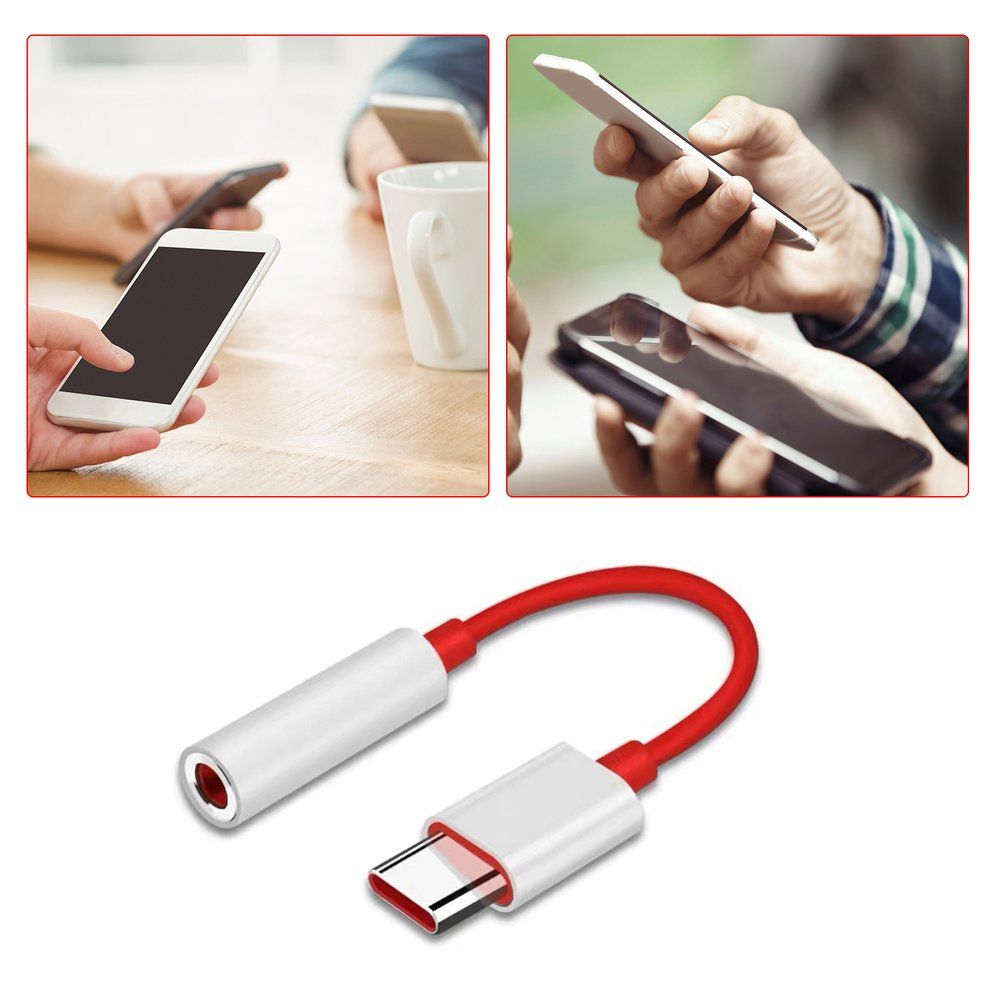 Type C To 3.5mm Audio Aux Headphone Jack Cable Adapter For Oneplus Red