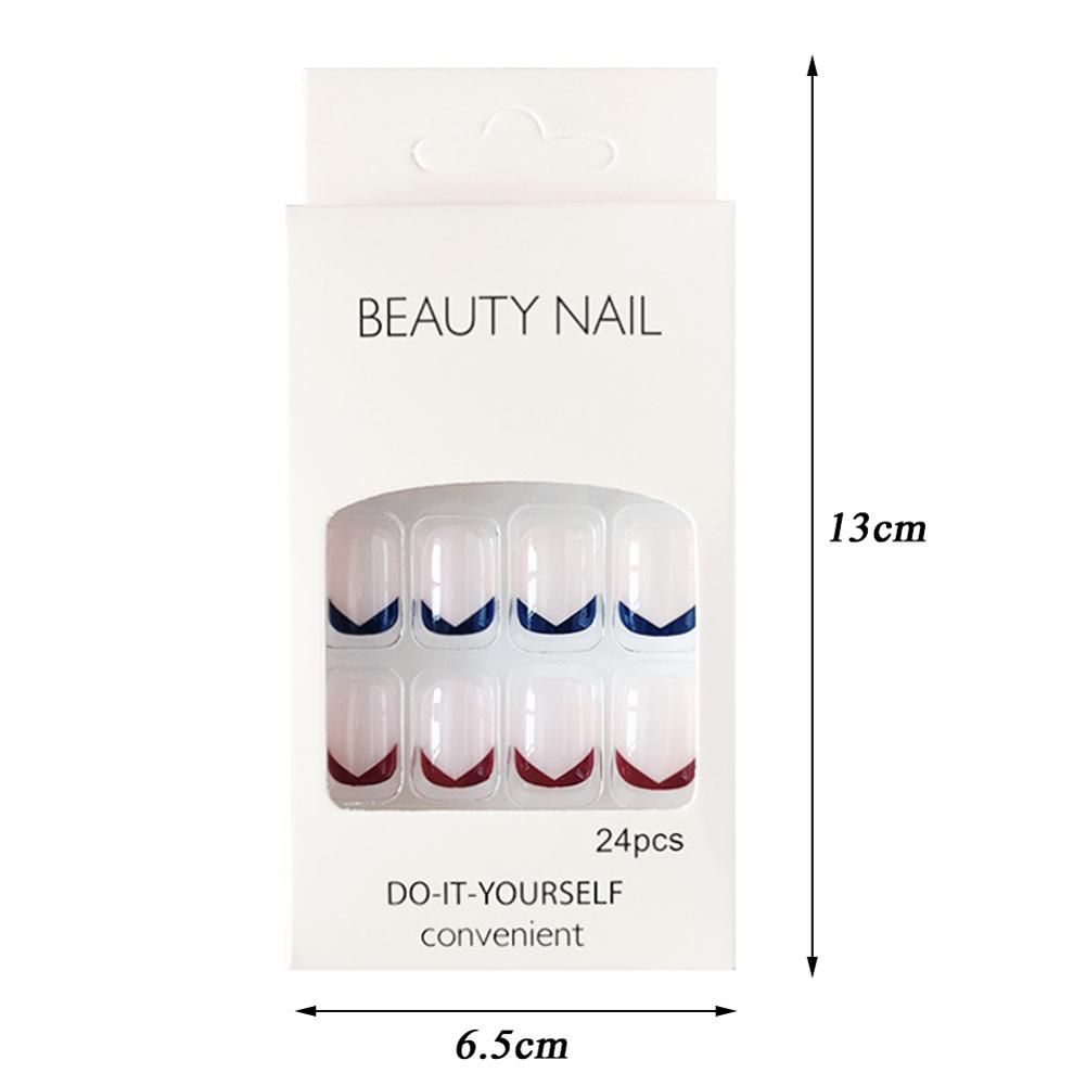 False Nails Short Blue Red French Style Full Cover Fake Nail