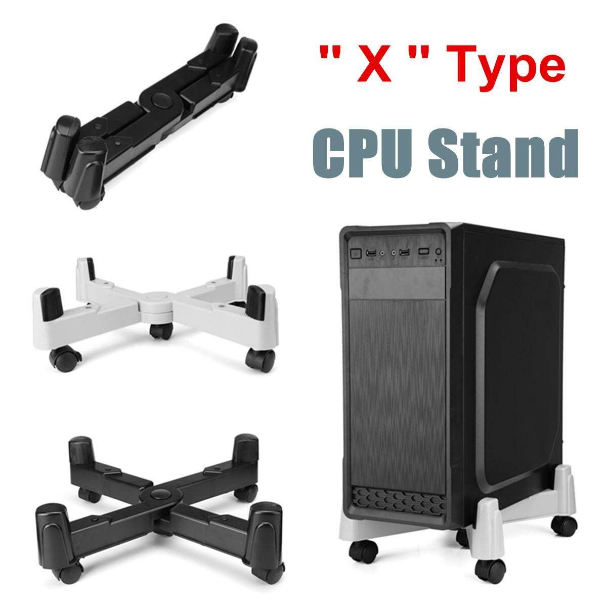 Adjustable CPU Stand Universal Computer Holder Cart PC Case Desktop 5 Wheels White (white)