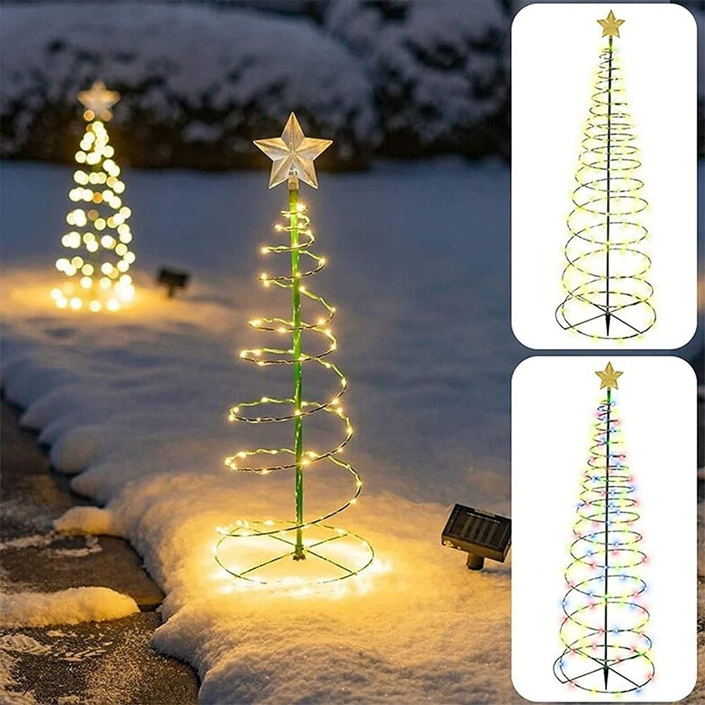 Christmas Tree Garden Decorative Lights Stars LED Solar Ground Light Solar Energy Lamp Coil Shape Sun Lamps, Warm White
