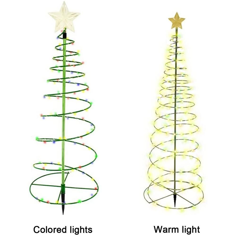 Christmas Tree Garden Decorative Lights Stars LED Solar Ground Light Solar Energy Lamp Coil Shape Sun Lamps, Warm White