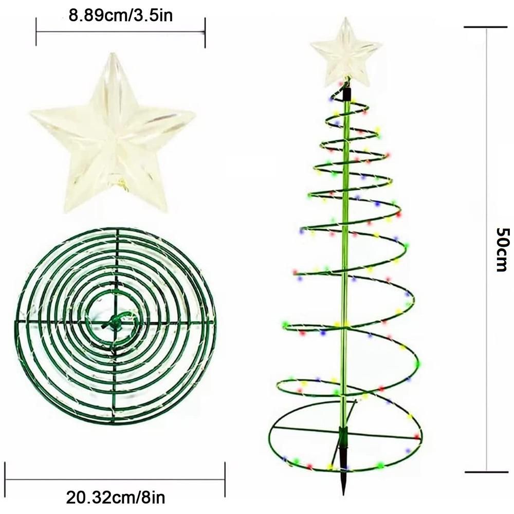 Christmas Tree Garden Decorative Lights Stars LED Solar Ground Light Solar Energy Lamp Coil Shape Sun Lamps, Warm White