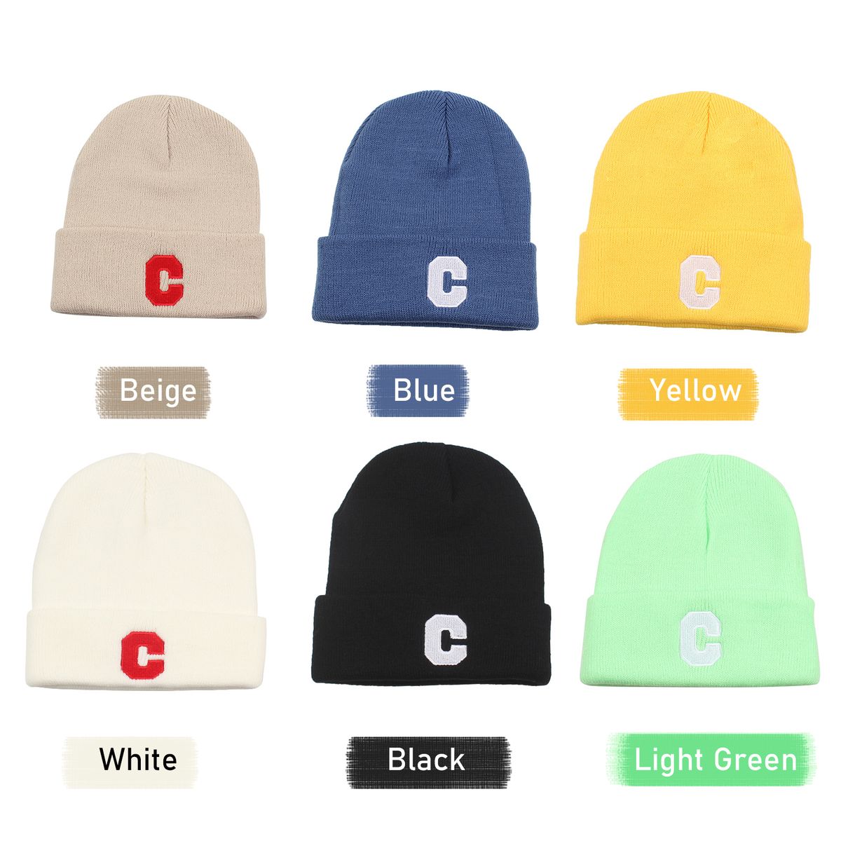 Men Women Winter Knitted Beanie Hat Letter Embroidery