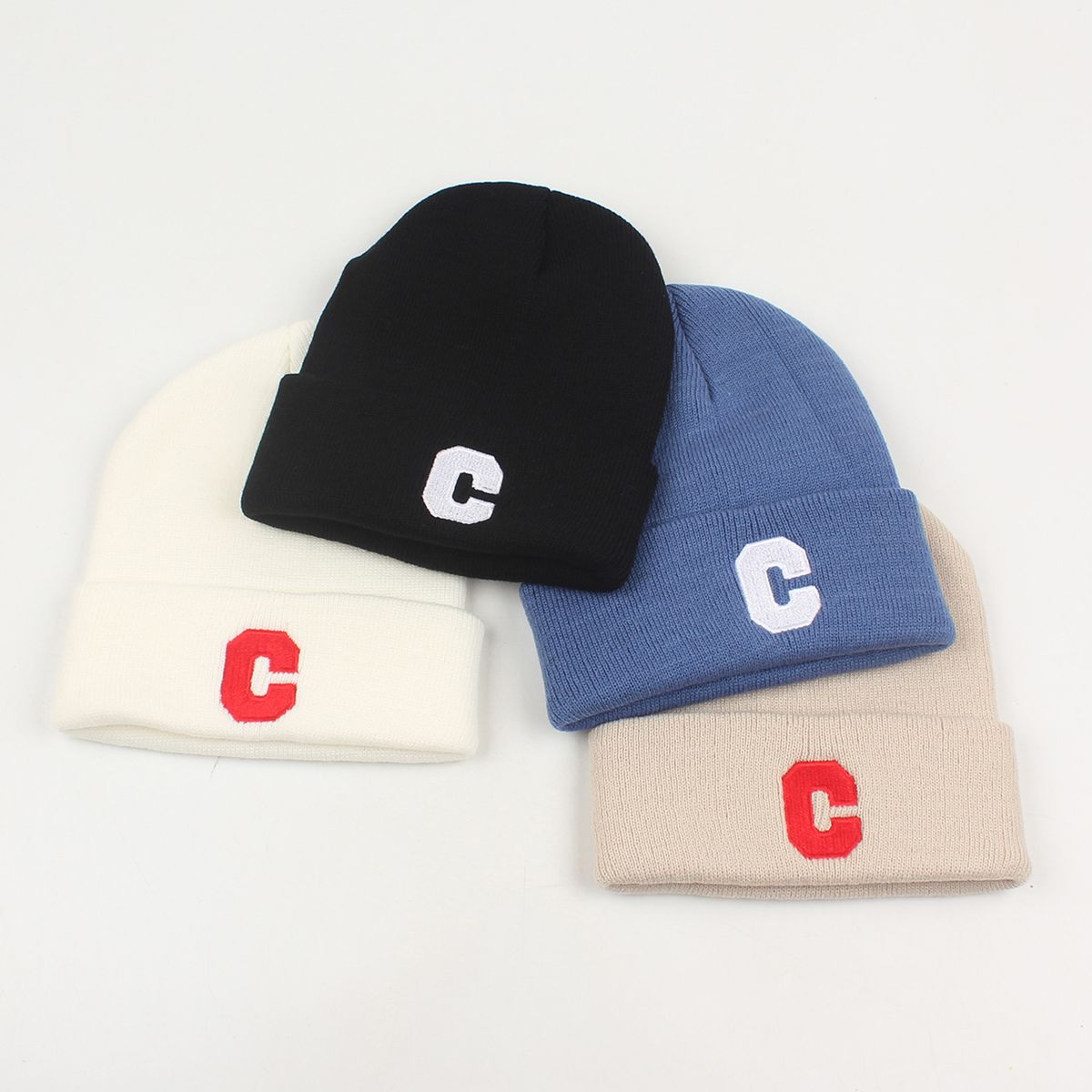 Men Women Winter Knitted Beanie Hat Letter Embroidery