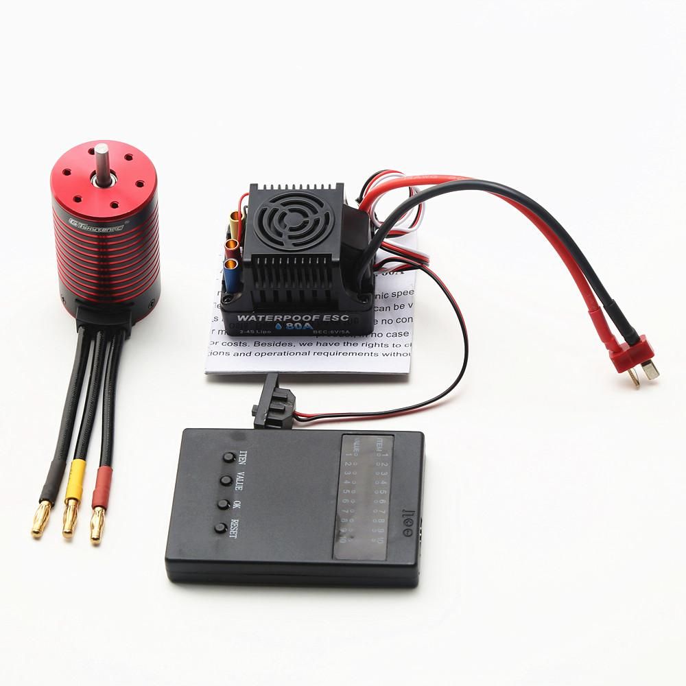 GTSKYTENRC Waterproof 3660 Brushless Motor 4200KV with 80A Brushless ESC Programming Card  for Trax4 Remote Control Car 1/8/1/10 Tamiya