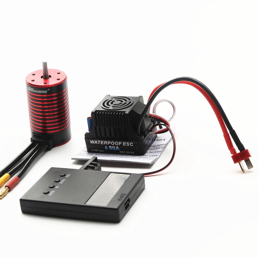 GTSKYTENRC Waterproof 3660 Brushless Motor 4200KV with 80A Brushless ESC Programming Card  for Trax4 Remote Control Car 1/8/1/10 Tamiya