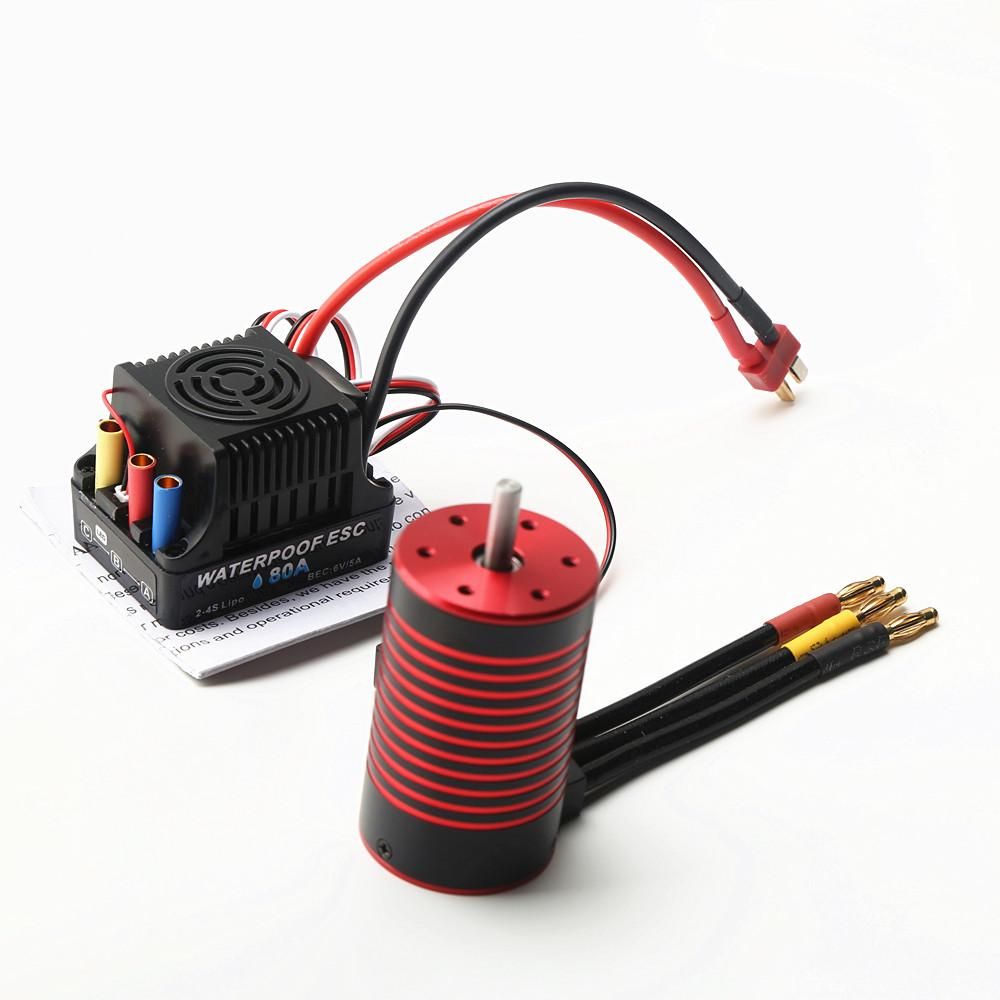 GTSKYTENRC Waterproof 3660 Brushless Motor 4200KV with 80A Brushless ESC Programming Card  for Trax4 Remote Control Car 1/8/1/10 Tamiya