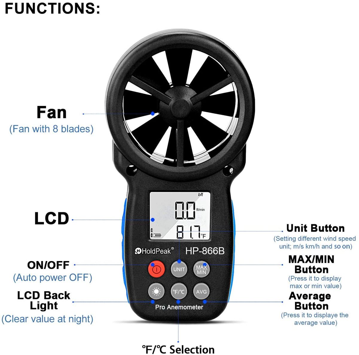 Holdpeak Hp 866b Digital Anemometer Wind Speed Meter