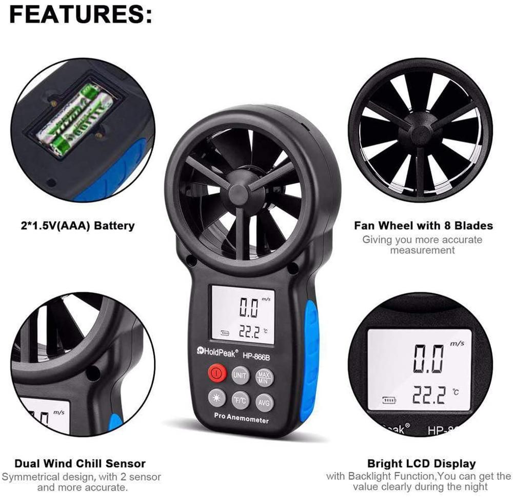 Holdpeak Hp 866b Digital Anemometer Wind Speed Meter