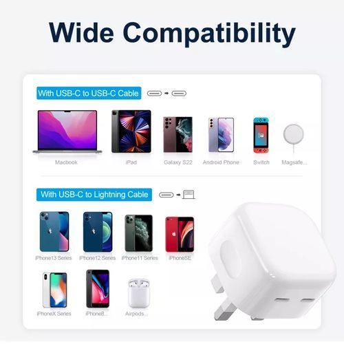 Super Fast 50W IPhone Charger Dual USB Type C Lighting Fast Charger For Iphone 14 Pro Max/14 Plus/14/13 Pro Max/13 Pro/13/13 Mini/12 Pro Max/12 Pro/12/12 Mini/11 Pro Max/11 Pro/11 And Ipads
