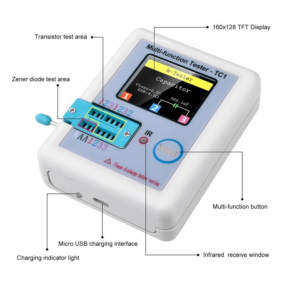1.8 Inch 160X128 Colorful Display Multi-Functional TFT Backlight Transistor LCR-TC1 Tester for Diode Triode Capacitor