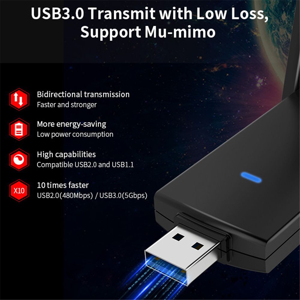 1300Mbps 5GHZ 2.4Ghz Wifi Adapter USB3.0 Dual Band For PC