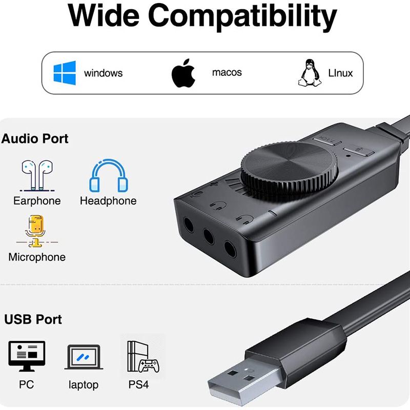 Sound Card USB Audio Interface External 3.5mm Microphone Audio Adapter Soundcard For Laptop PS4 Headset USB Sound Card