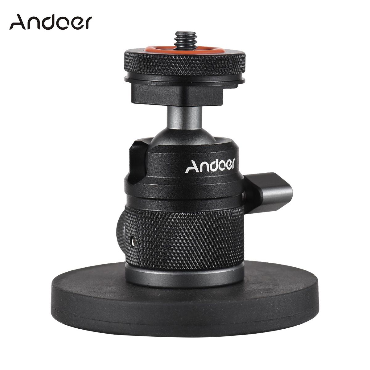 Andoer Mini Dual Use Ball Head Ballhead Adapter 1/4 Inch Screw & Cold Shoe Connection 360° Rotatable Aluminum Alloy with Large Magnetic Base 350g Load Capacity Replacement for Sports Camera Digital Camera Smartphone