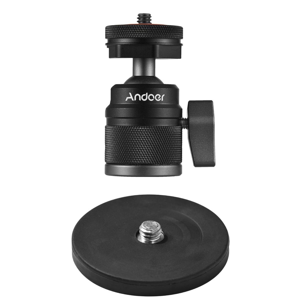 Andoer Mini Dual Use Ball Head Ballhead Adapter 1/4 Inch Screw & Cold Shoe Connection 360° Rotatable Aluminum Alloy with Large Magnetic Base 350g Load Capacity Replacement for Sports Camera Digital Camera Smartphone
