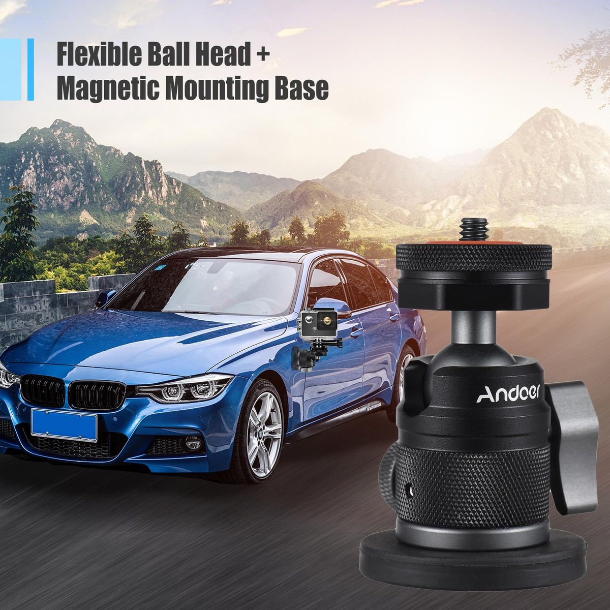 Andoer Mini Dual Use Ball Head Ballhead Adapter 1/4 Inch Screw & Cold Shoe Connection 360° Rotatable Aluminum Alloy with Large Magnetic Base 350g Load Capacity Replacement for Sports Camera Digital Camera Smartphone