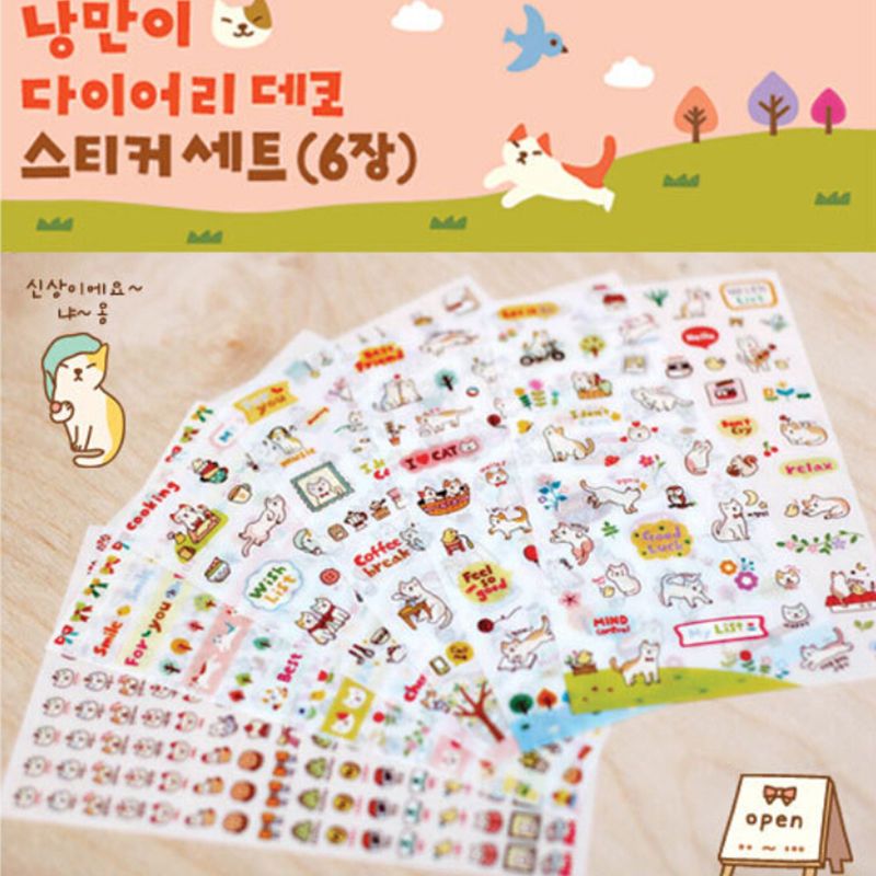 6 Sheets New Cartoon Kawaii Paper Scrapbooking Cat Stickers