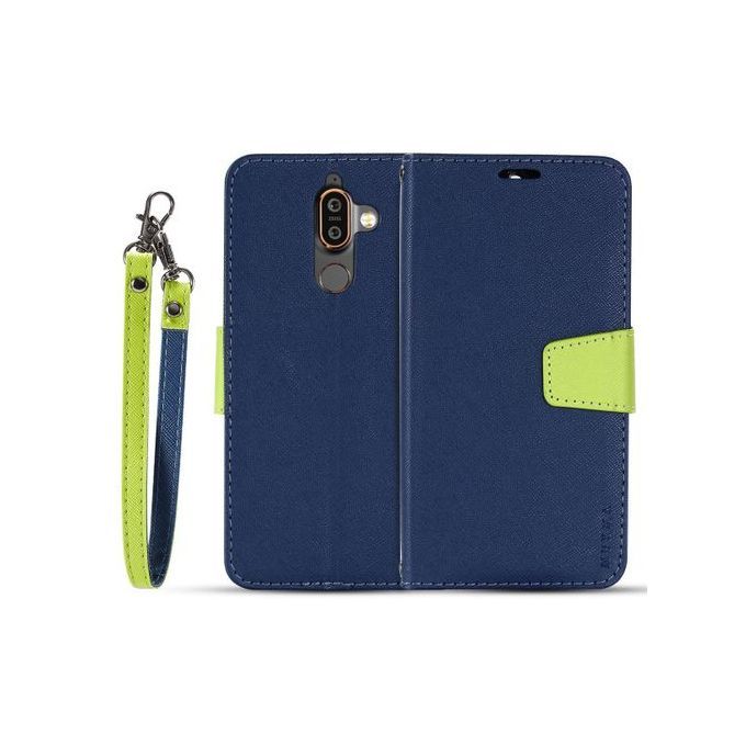 For NOKIA 7PLUS Flip Case MUXMA Flip Card Phone Case Two-color Anti-fall Leather Case-Blue