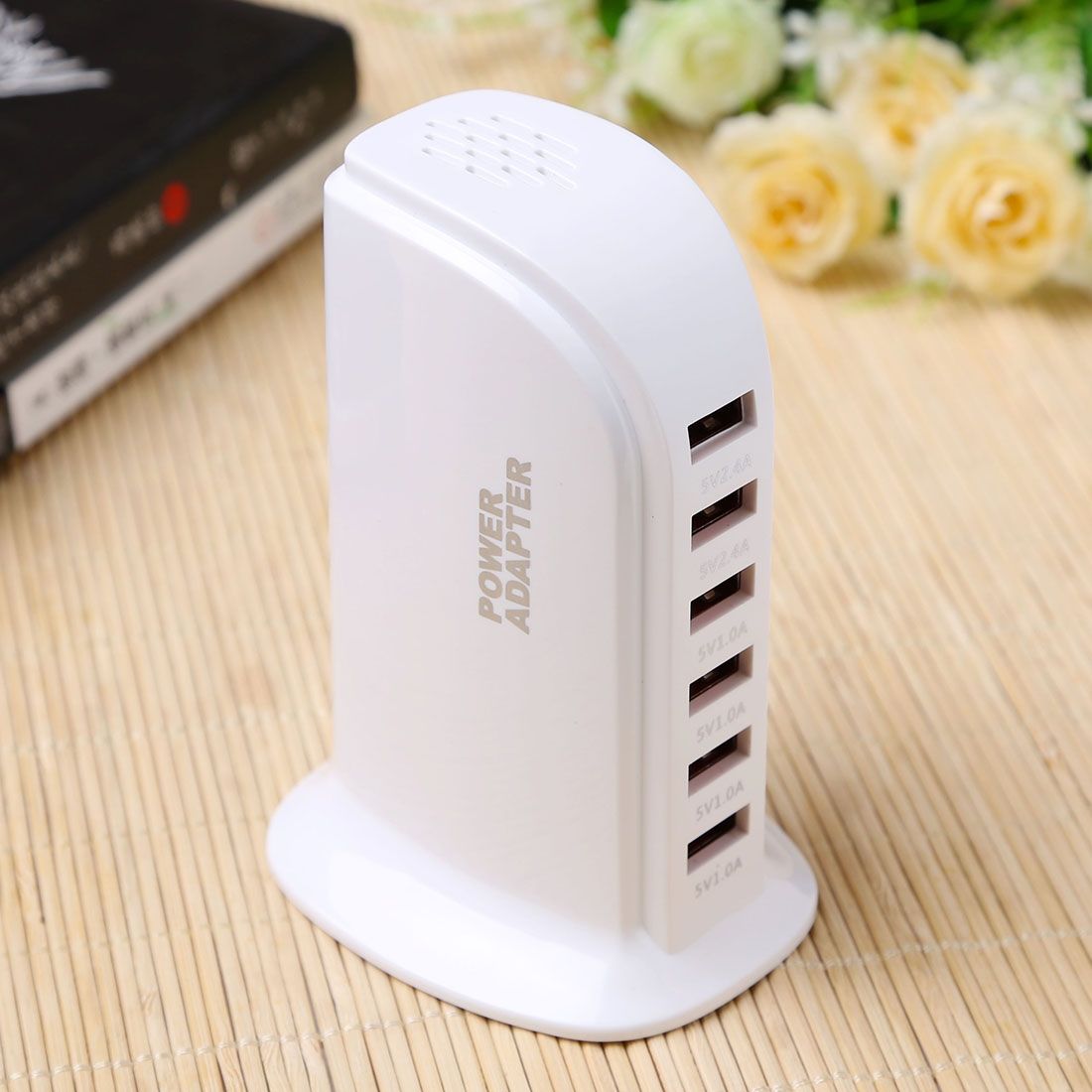 30W 6 Ports USB Fast Charging Dock Smart Charger AC100-240V (White)