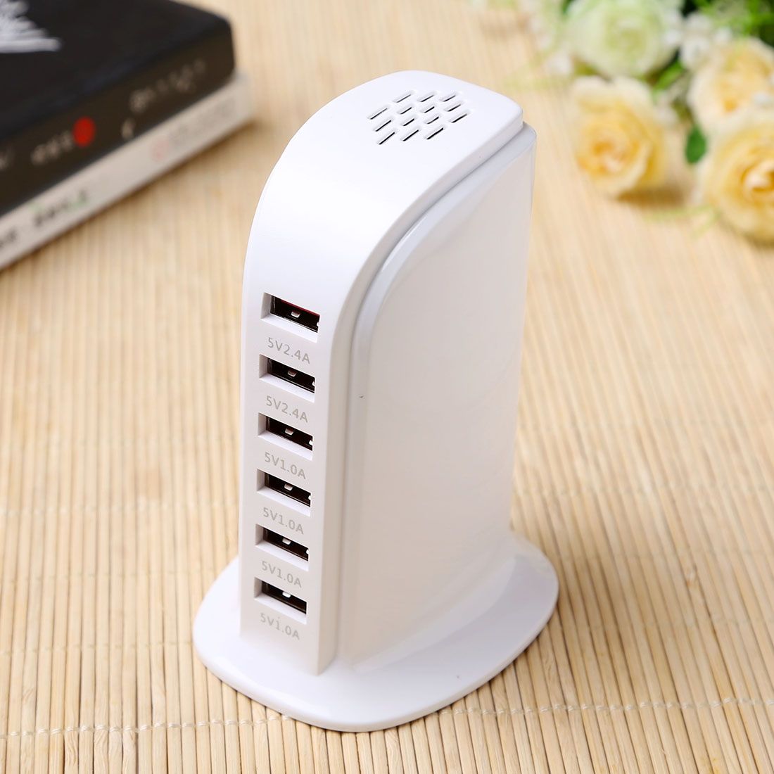 30W 6 Ports USB Fast Charging Dock Smart Charger AC100-240V (White)