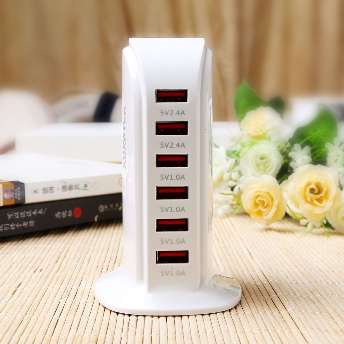 30W 6 Ports USB Fast Charging Dock Smart Charger AC100-240V (White)