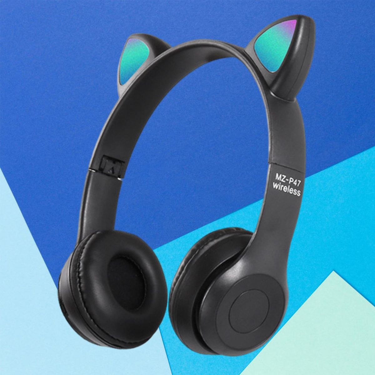 Cat Ears Wireless Headset Stereo RGB Light For Video Cell Phones Black