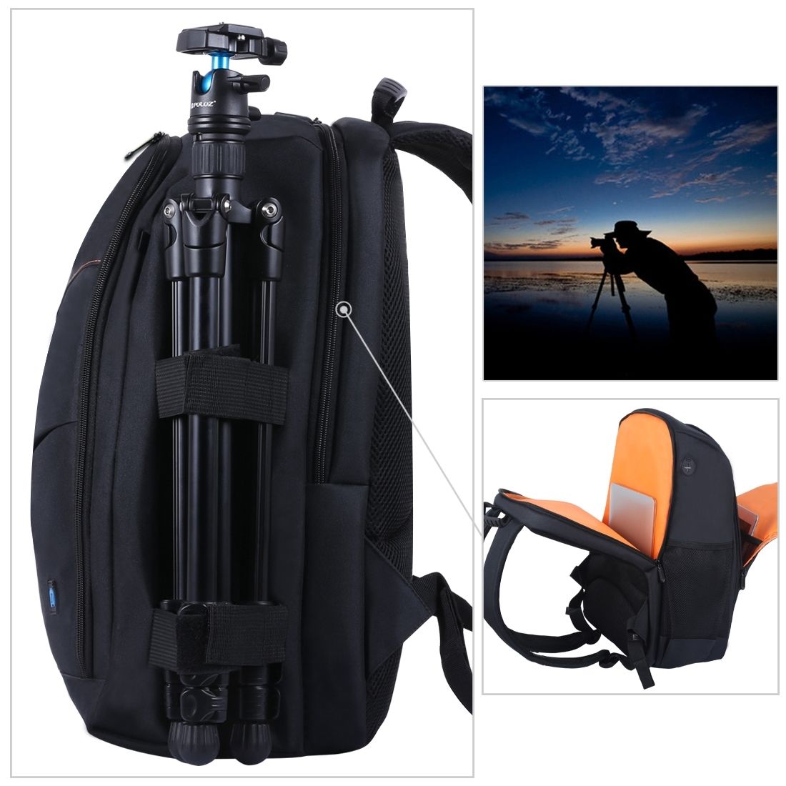 PULUZ Outdoor Portable Waterproof Scratch-proof Dual Shoulders Backpack Camera Bag, Upgrade Version(Black)