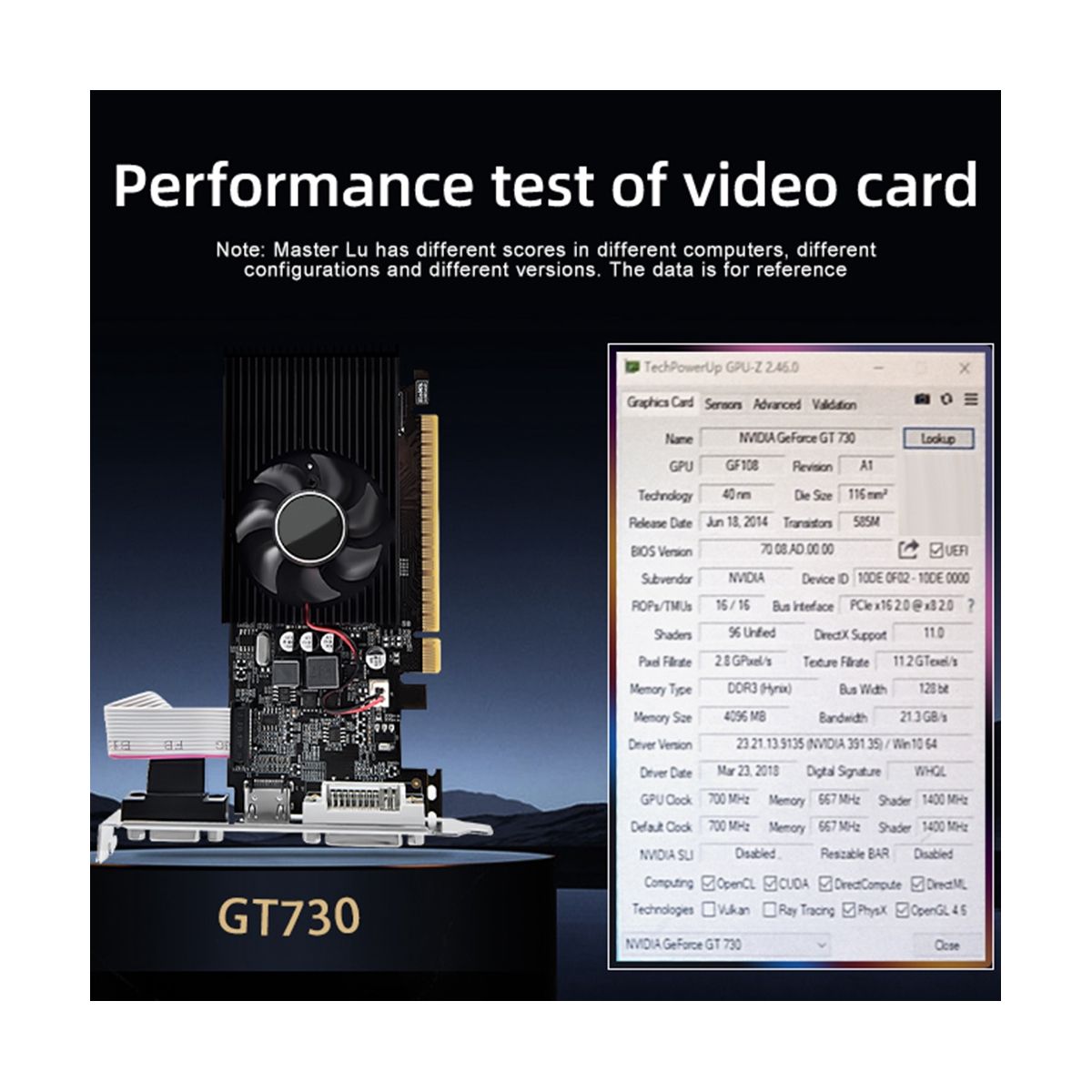 GT730 4G DDR3 128 Bit Graphics Card 700MHZ PCIE 2.0 16X VGA+DVI+ HDMI