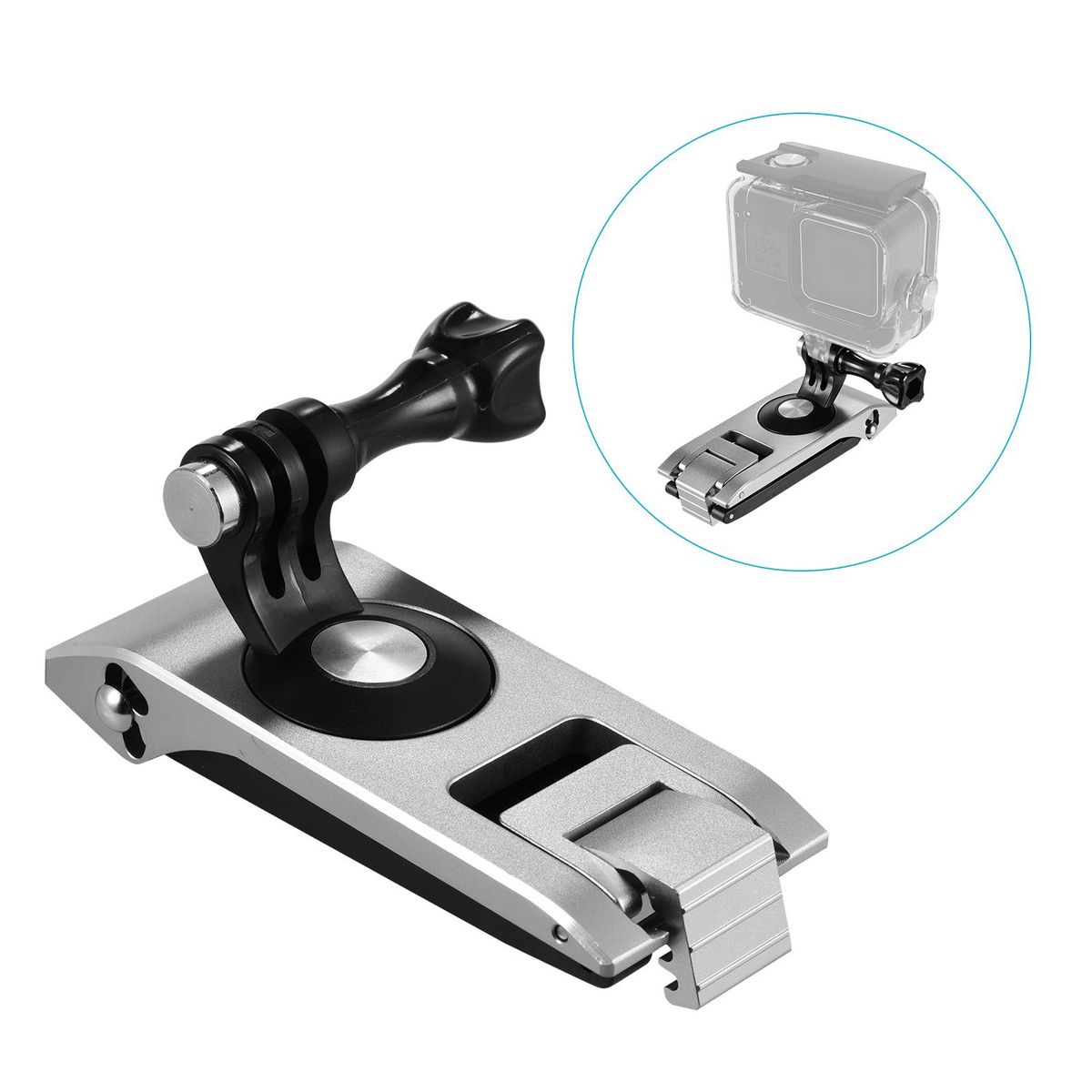 Aluminum Action Camera Backpack Shoulder Strap Clip Mount Strap Holder 360° Rotatable 6-level Thickness CNC Technology with Action Camera Mount