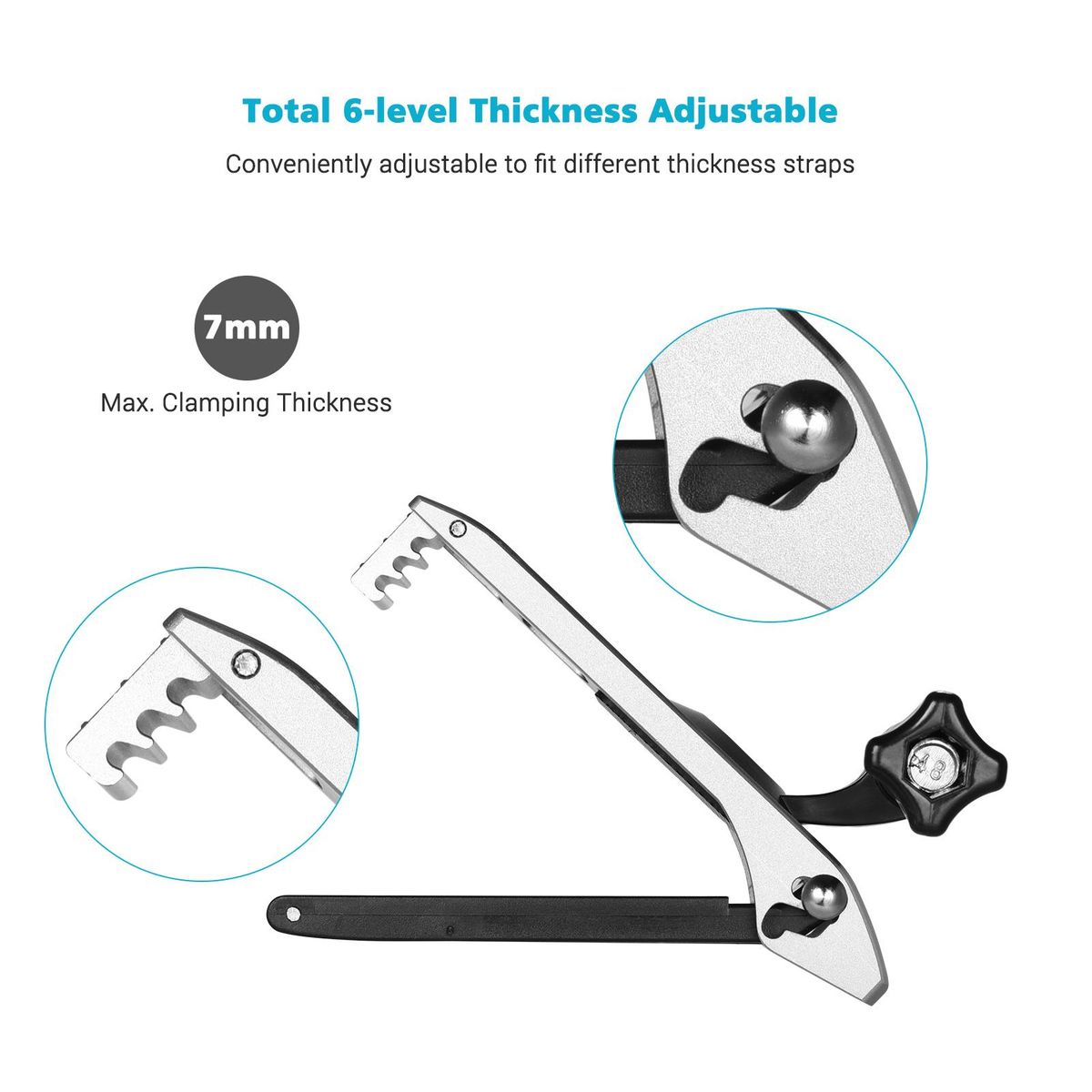 Aluminum Action Camera Backpack Shoulder Strap Clip Mount Strap Holder 360° Rotatable 6-level Thickness CNC Technology with Action Camera Mount