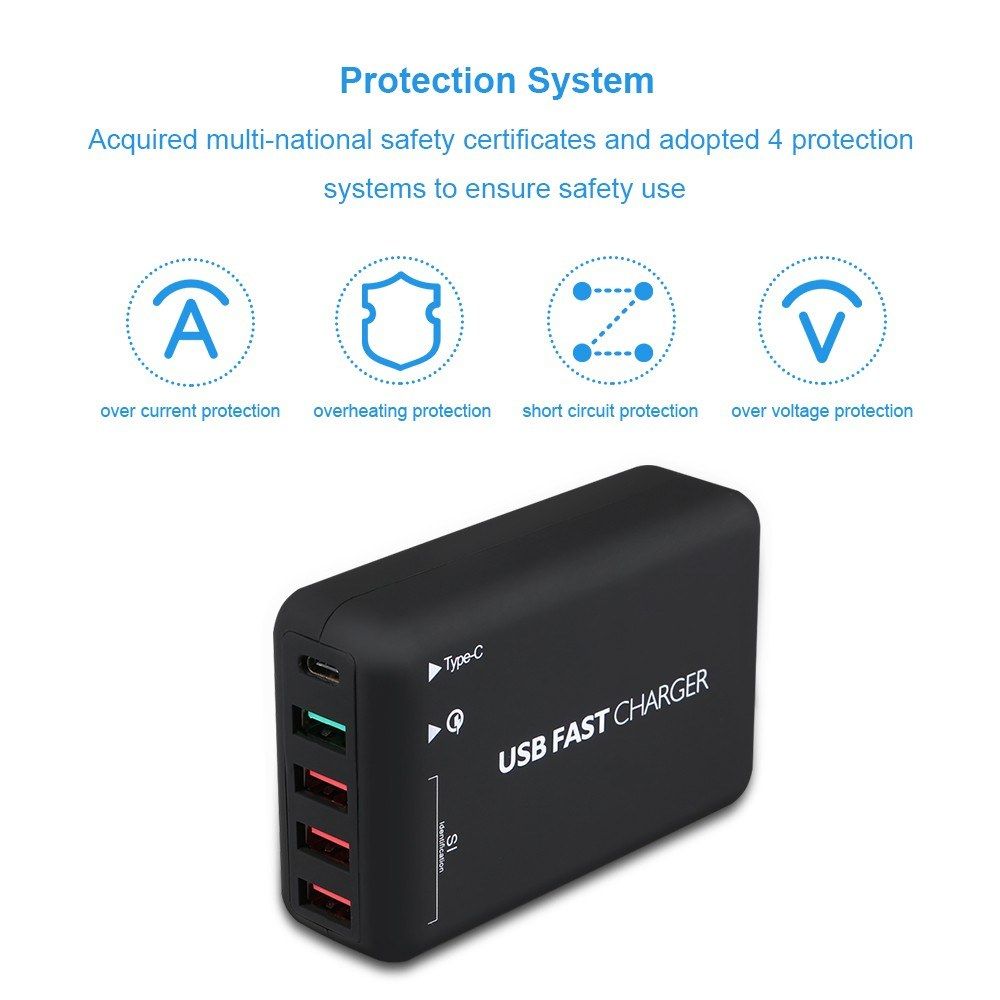USB Quick Charge 3.0 5-Port 6A USB Desktop Charger Adapter