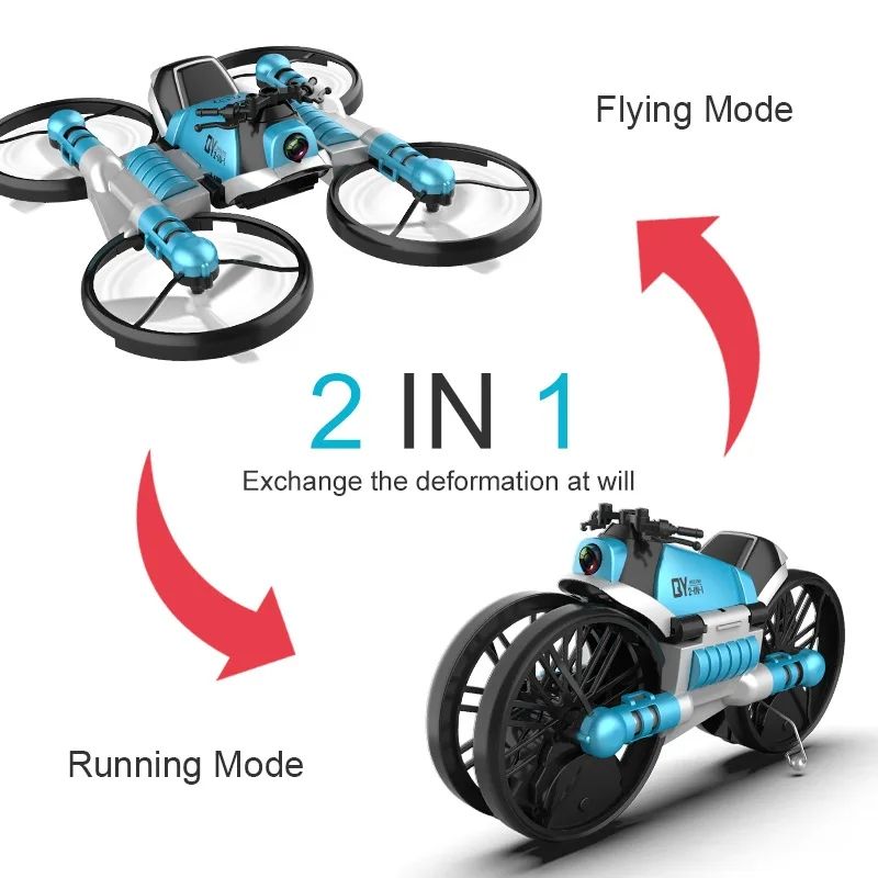 Flying Motorcycle Drone Drift Car Folding Quadcopter Wifi FPV Drone Camera RC 3D Flip & 2 Batteries