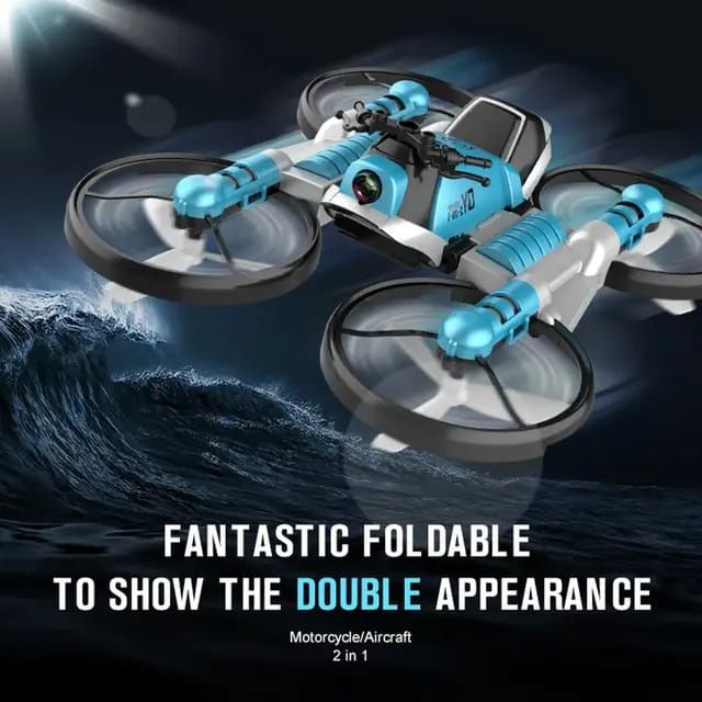 Flying Motorcycle Drone Drift Car Folding Quadcopter Wifi FPV Drone Camera RC 3D Flip & 2 Batteries