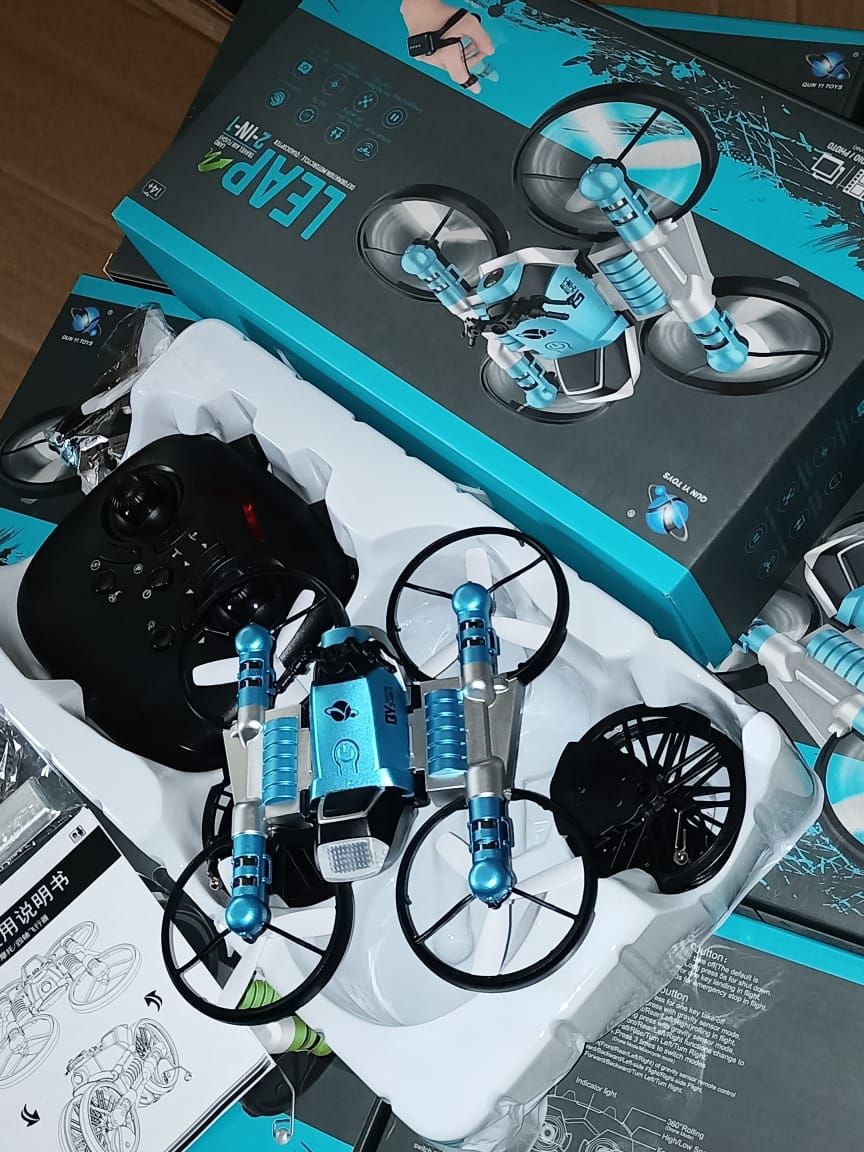 Flying Motorcycle Drone Drift Car Folding Quadcopter Wifi FPV Drone Camera RC 3D Flip & 2 Batteries