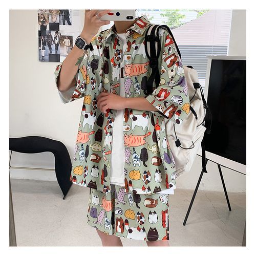 Men's Casual Graffiti Shirt Shorts Suits