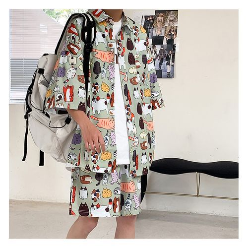 Men's Casual Graffiti Shirt Shorts Suits