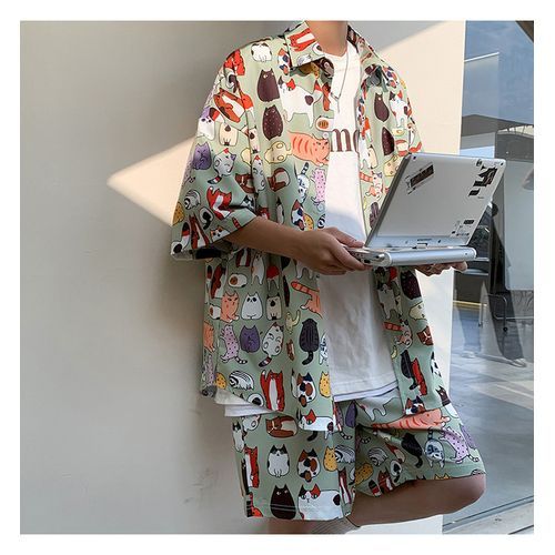 Men's Casual Graffiti Shirt Shorts Suits